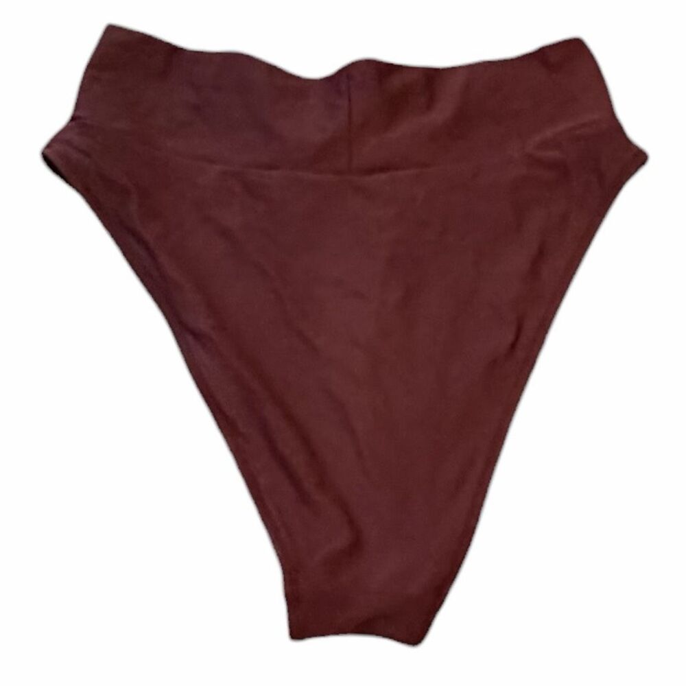AERIE Women’s Burgundy High Cut Twist Front Bikini Swim Bottoms Size Medium - Picture 2 of 5